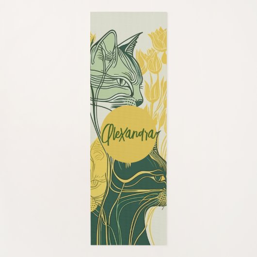 Groene en gele Boho Style, speciaal ontworpen katt Yogamat (Voorkant)