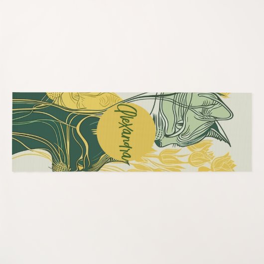 Groene en gele Boho Style, speciaal ontworpen katt Yogamat (Voorkant (horizontaal))