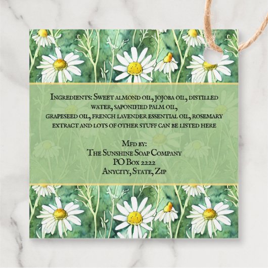 Groene en gele Chamomile Soap Cosmetics Bedankjes Labels (Achterkant)