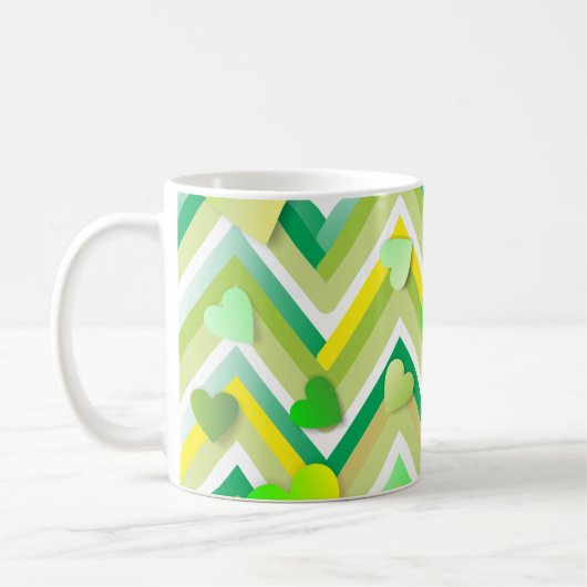 Groene en gele Chevron Koffiemok (Links)