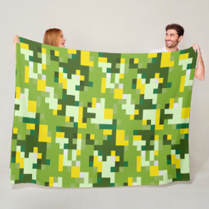 Groene en gele digitale camouflage fleece deken