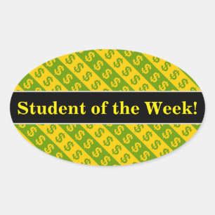 Groene en gele Dollar-tekens ($) Gestreepte patroo Ovale Sticker