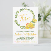 Groene en Gele Floral Wreath Birthday Invitation Kaart (Staand voorkant)