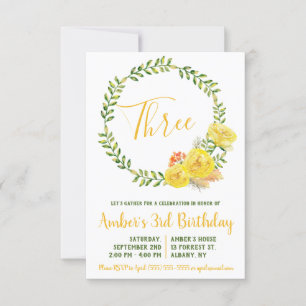Groene en Gele Floral Wreath Birthday Invitation Kaart