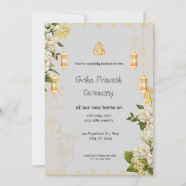 Groene en gele Griha Pravesh uitnodiging