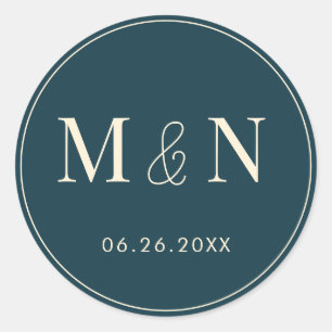 Groene en Gele Monogram Bruiloft Ronde Sticker