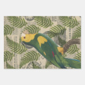 Groene en gele papegaai op bladeren inpakpapier vel (Voorkant)