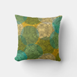 Groene en gele symmetrische Doodle Mandala Kussen