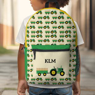 Groene en gele tractor boerderij monogram bedrukte rugzak