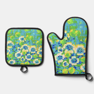 Groene en gele zomer ovenwant & pannenlap set