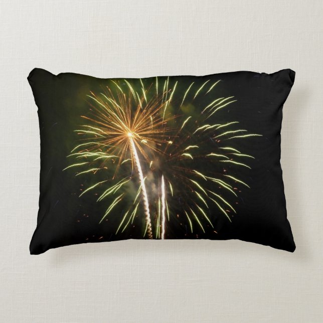 Groene en Gold Fireworks Holiday Celebration Accent Kussen (Voorkant)