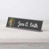 Groene en Gold Fireworks Holiday Celebration Bureau Naambordje (Voorkant)