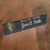 Groene en Gold Fireworks Holiday Celebration Naambordje (Zijkant)