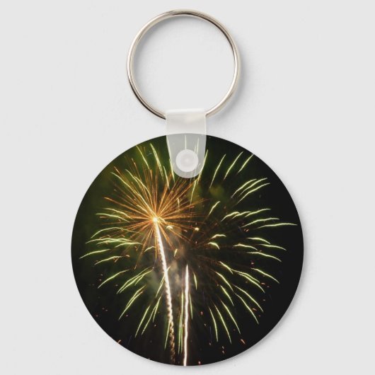 Groene en Gold Fireworks Holiday Celebration Sleutelhanger (Voorkant)