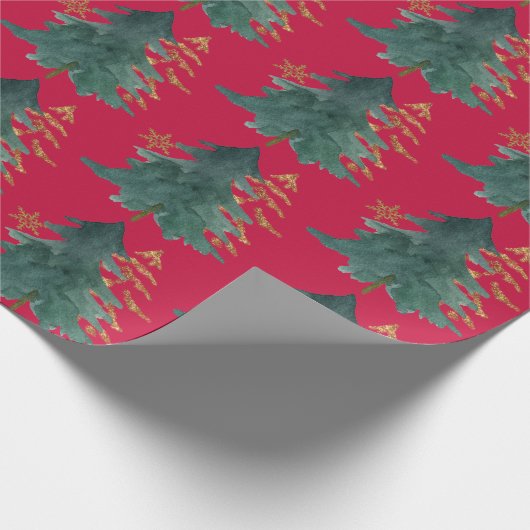 Groene en goudbomen met sneeuwvlokafdruk cadeaupapier (Hoek)