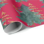 Groene en goudbomen met sneeuwvlokafdruk cadeaupapier (Rol Hoek)