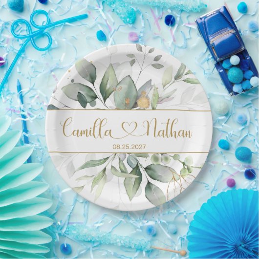 Groene en goudbruinhuwelijken papieren bordje (Feest)