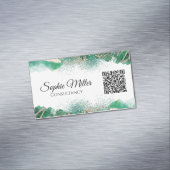 Groene en gouden Abstracte moderne QR-code Magnetisch Visitekaartje (Voorbeeld)
