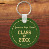 Groene en gouden Afstuderen School en Jaar Sleutelhanger (Voorkant)