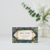 Groene en gouden Art Deco linten en bladeren Visitekaartje (Staand voorkant)