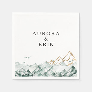 Groene en Gouden Berg Bruiloft Servetten