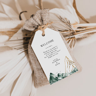 Groene en Gouden Berg Bruiloft Welkomstgeschenk La Cadeaulabel