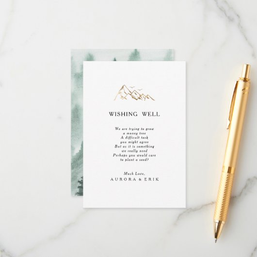 Groene en Gouden Berg Bruiloft Wishing Well Kaart (Voorkant / Achterkant in situ)