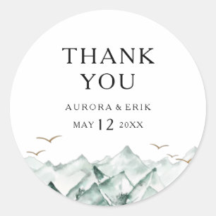 Groene en Gouden Berg Dank u Trouwgunst Ronde Sticker
