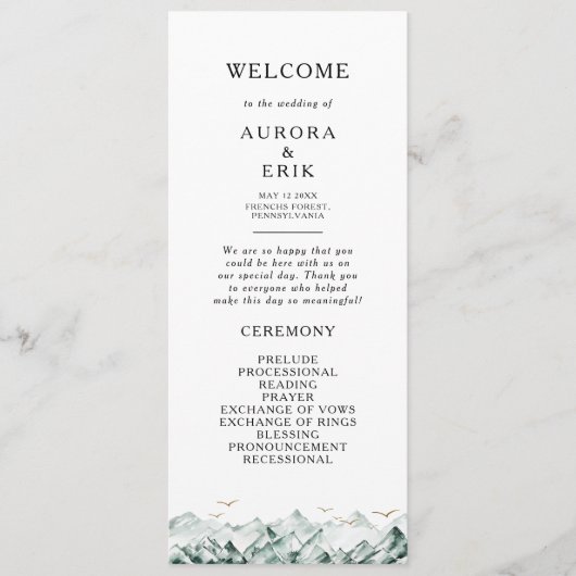 Groene en Gouden Berg Huwelijksprogramma Programma (Voorkant)