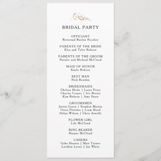 Groene en Gouden Berg Huwelijksprogramma Programma (Achterkant)