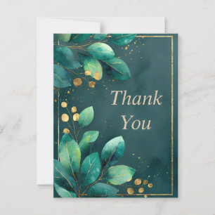 Groene en gouden bladeren op donkergroene dankkaar briefkaart