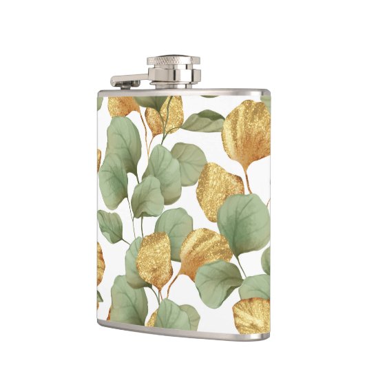 Groene en gouden bladeren. Patroon Heupfles (Links)