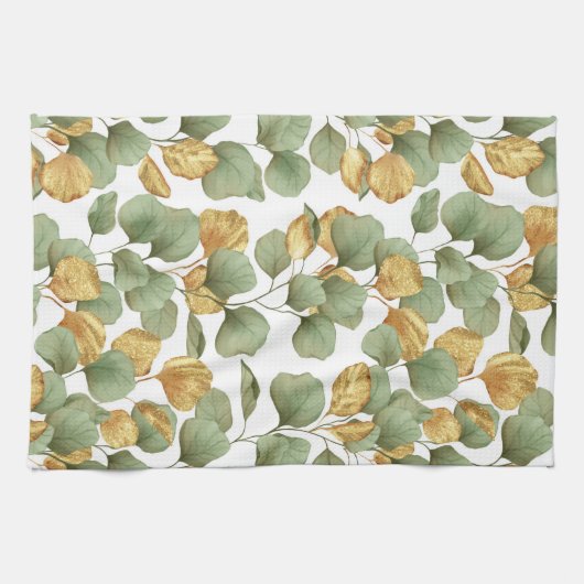 Groene en gouden bladeren. Patroon Theedoek (Horizontaal)