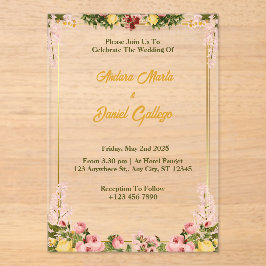 Groene en Gouden Bloemen Acryl Huwelijksuitnodigin Uitnodigingen