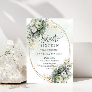 Groene En Gouden Boheemse Sweet 16 Uitnodiging