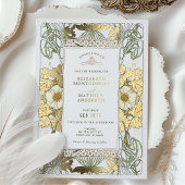 groene en gouden bruiloft Art Nouveau Mucha Folie Uitnodiging