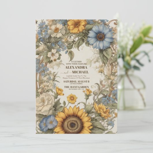 groene en gouden bruiloft Art Nouveau Mucha Kaart (Staand voorkant)