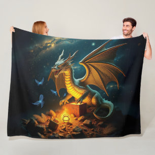Groene en gouden draken bewaken schat fleece deken