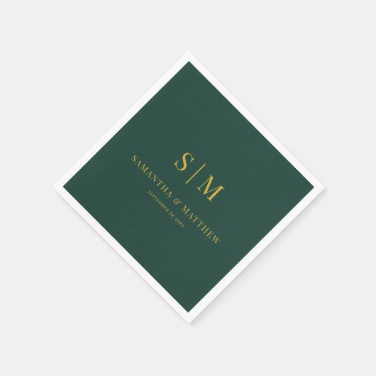 Groene en Gouden Eenvoudige Koppel Initiaal Bruilo Servet (Hoek)