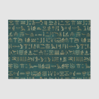 Groene en gouden Egyptische hiërogliefenkrant Tissuepapier