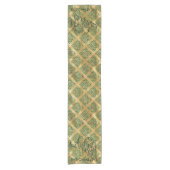 Groene en gouden Elegant Damask Pattern Table Runn Korte Tafelloper (Voorkant)