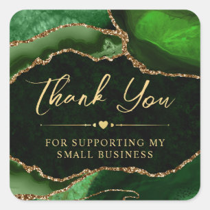 Groene en gouden faux Glitter Agate Small Business Vierkante Sticker