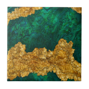Groene en gouden gemengde media abstract tegeltje