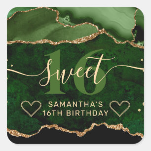 Groene en gouden glinsterende agatmarmer Sweet 16  Vierkante Sticker