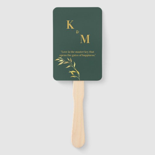 Groene en gouden handventilator voor bruiloften en handwaaier (Voorkant)