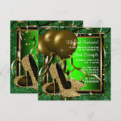 Groene en gouden hoge hakken vrouwen verjaardagsfe kaart (Voorkant / Achterkant)