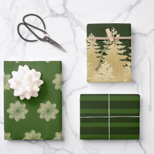 Groene en gouden kerstboom inpakpapier vel (Voorkant)
