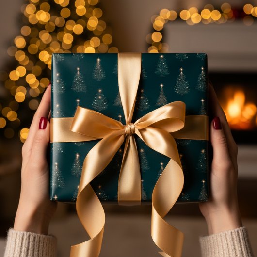 Groene en gouden kerstboom inpakpapier vel