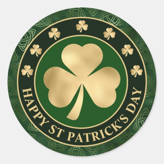 Groene en Gouden Klaver St. Patrick's Day Ronde Sticker (Voorkant)