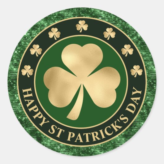 Groene en Gouden Klaver St. Patrick's Day Ronde Sticker (Voorkant)